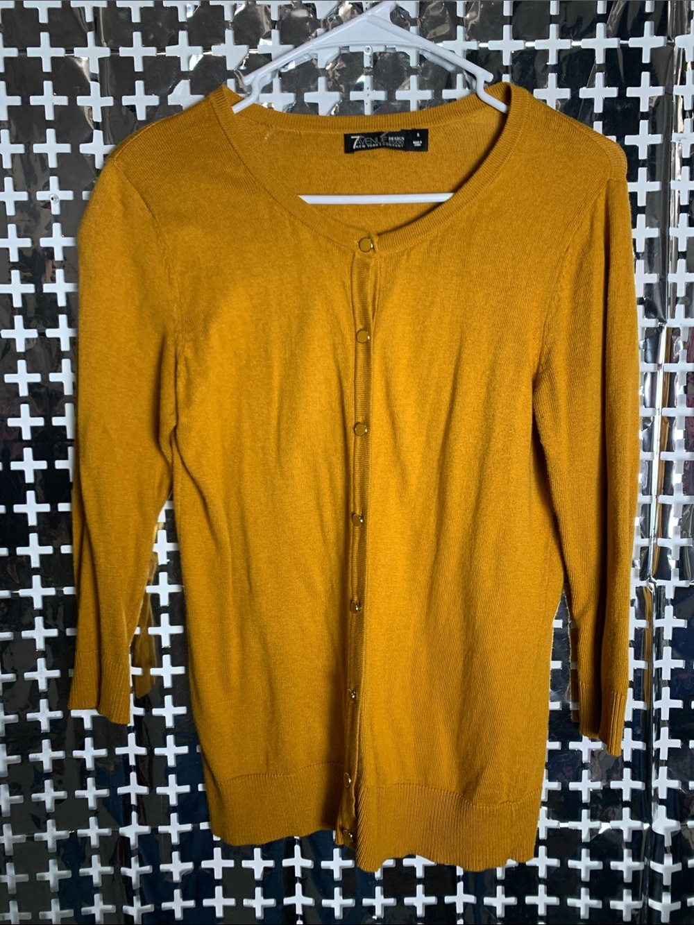7th Avenue Design Studio Mustard Long-Sleeve Button Cardigan